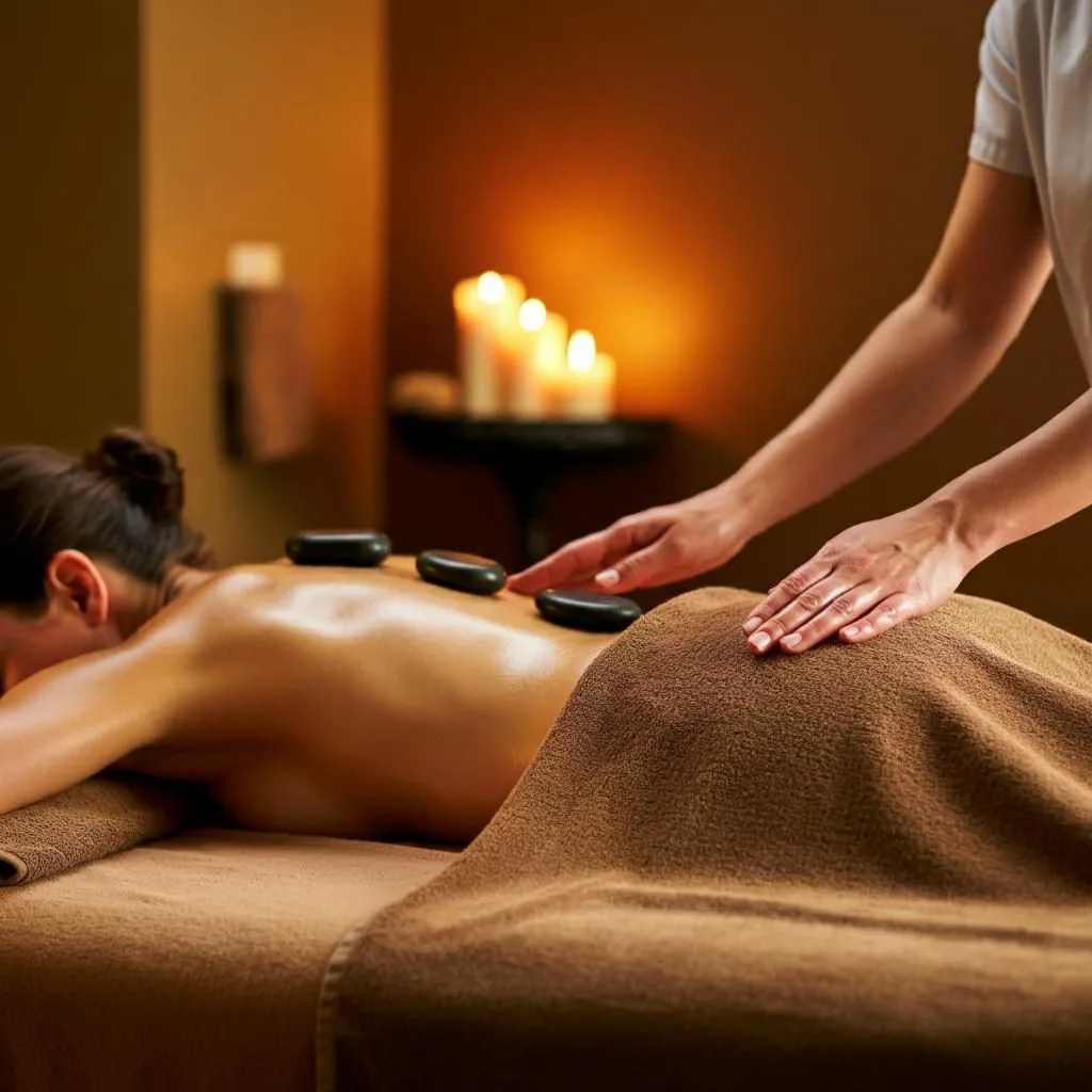 A candlelit hot stone massage in the Beach Spa recovery room